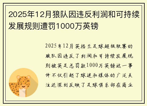 2025年12月狼队因违反利润和可持续发展规则遭罚1000万英镑