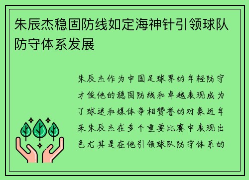 朱辰杰稳固防线如定海神针引领球队防守体系发展