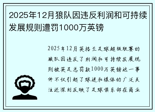 2025年12月狼队因违反利润和可持续发展规则遭罚1000万英镑 2025年12月狼队因违反利润和可持续发展规则遭罚1000万英镑